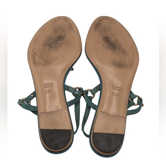 Gucci Turquoise Suede Bamboo Sandals Size 6.5 - Picture 3 of 4